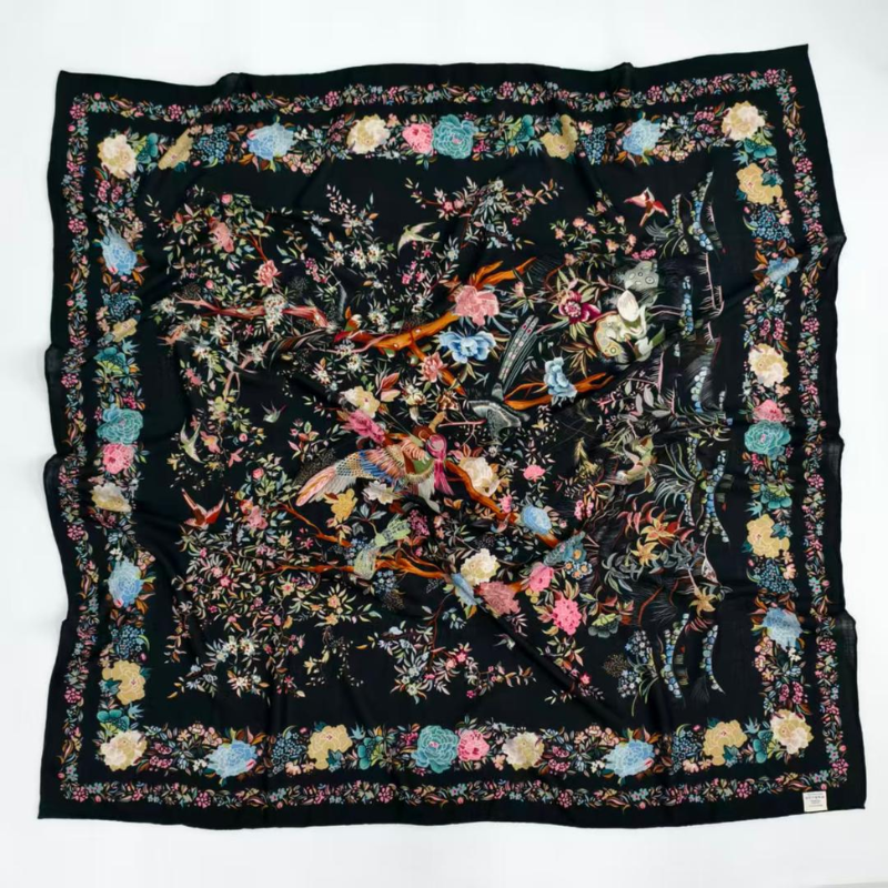 SilkWool Scarf – 70% Uld / 30% Mulberry Silke | Midnight Botanica