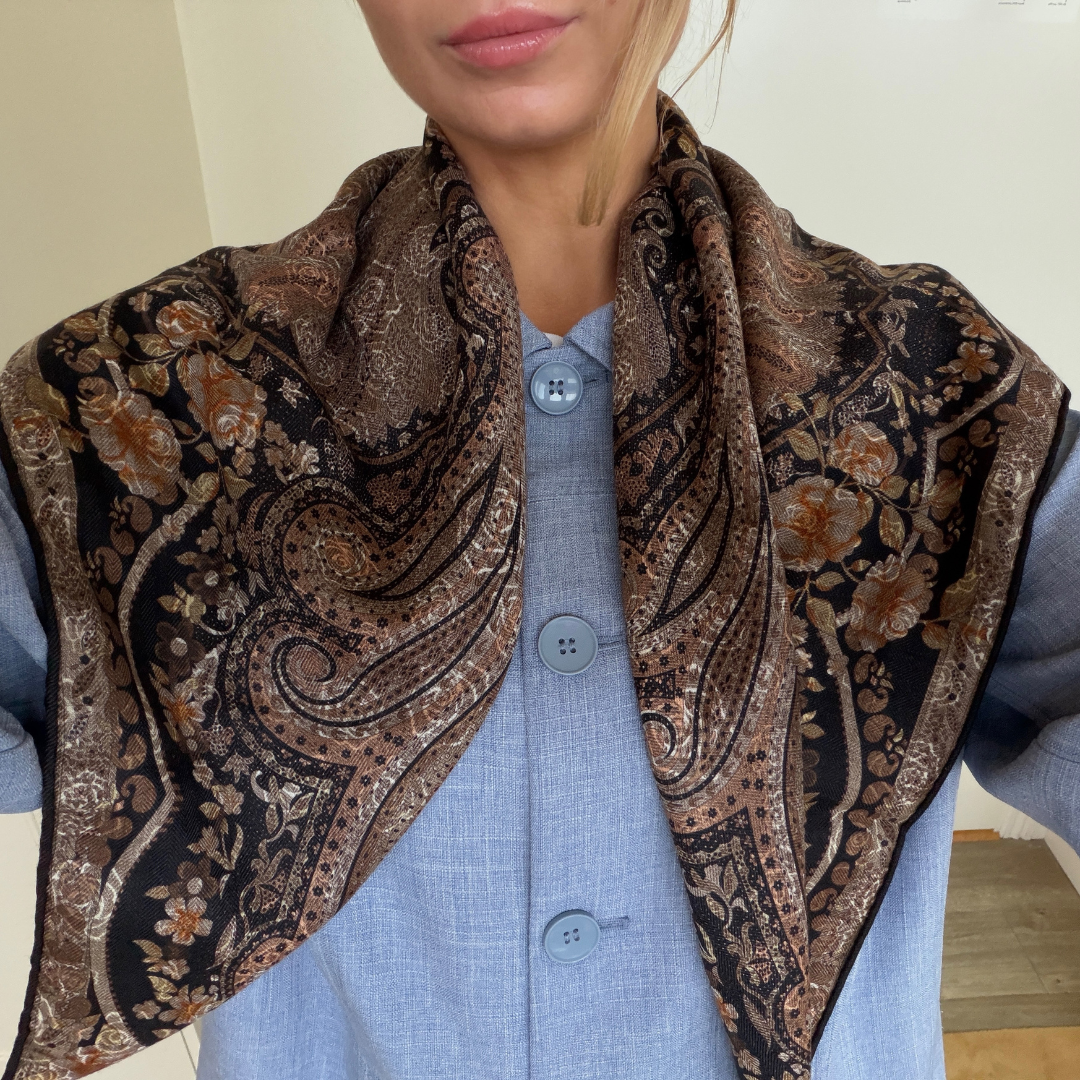 SilkWool Scarf – 70% Uld / 30% Mulberry Silke | Golden Tapestry