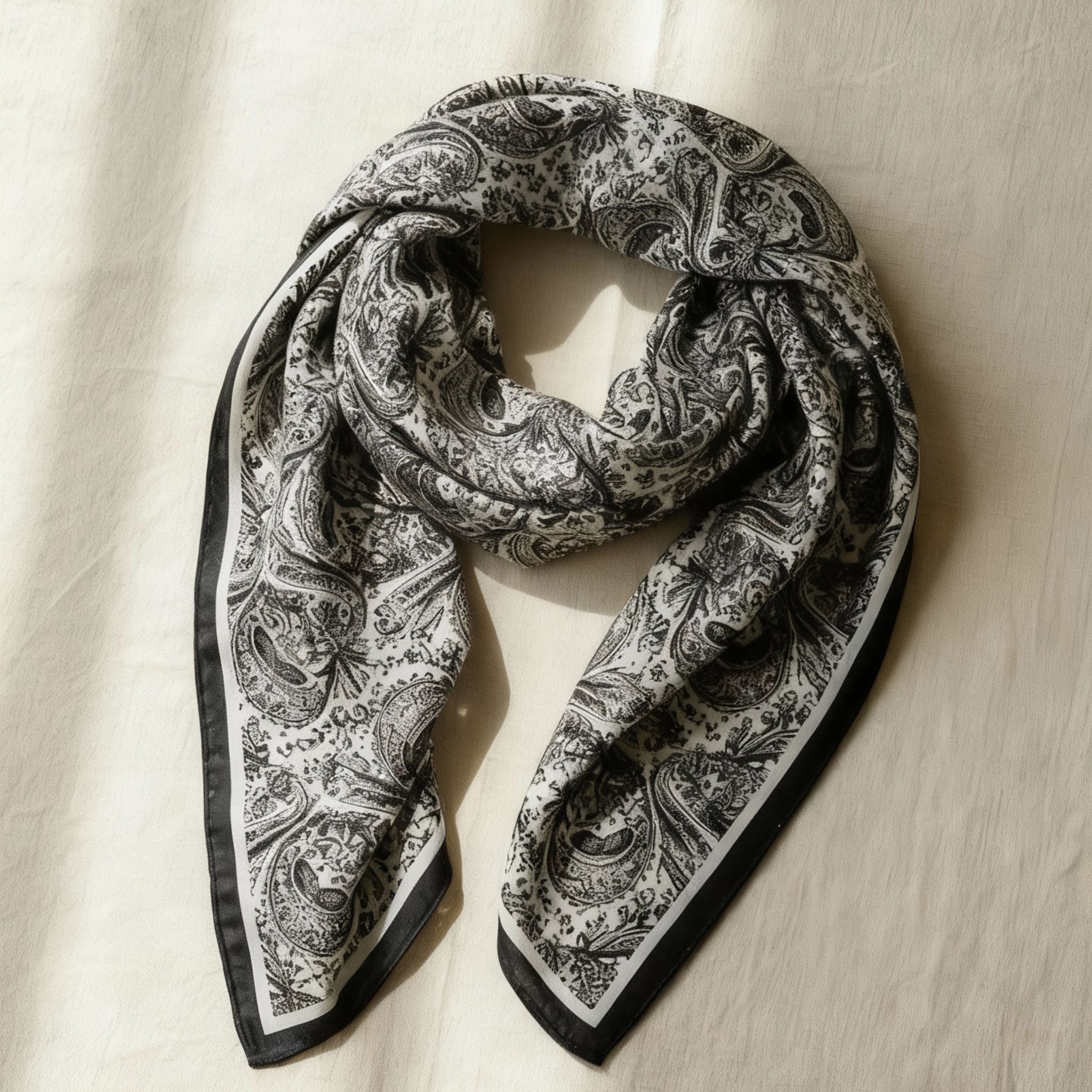 SilkWool Scarf – 70% Uld / 30% Mulberry Silke | Midnight Paisley
