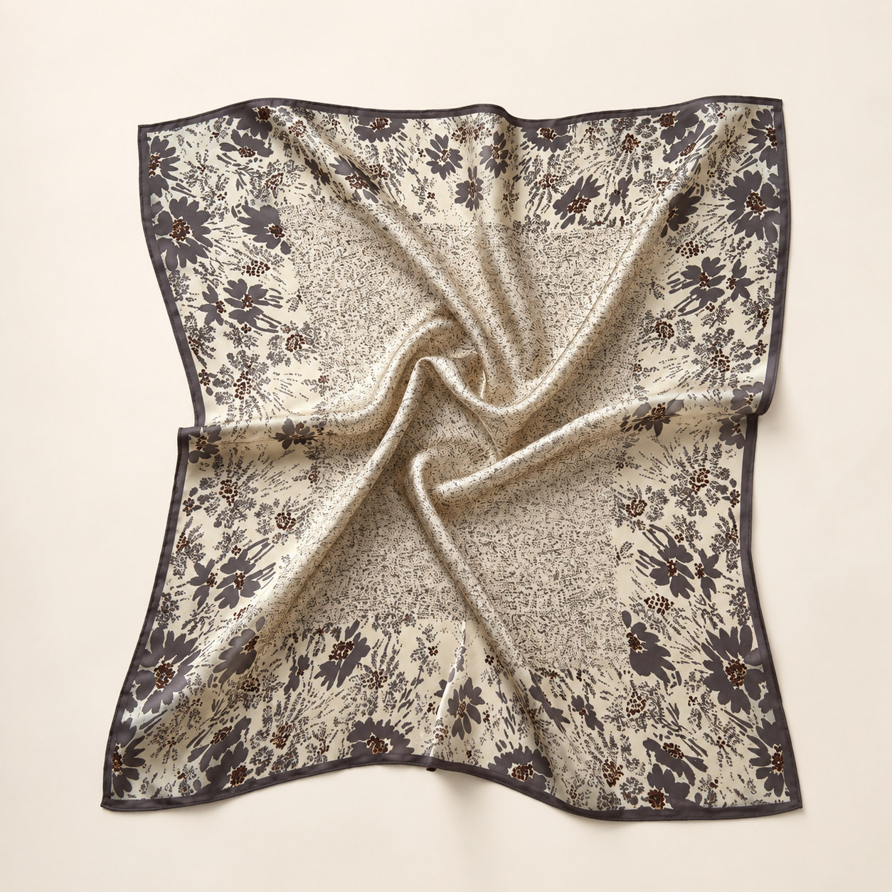 Silketørklæde - Grey Flower Mix | 68 CM