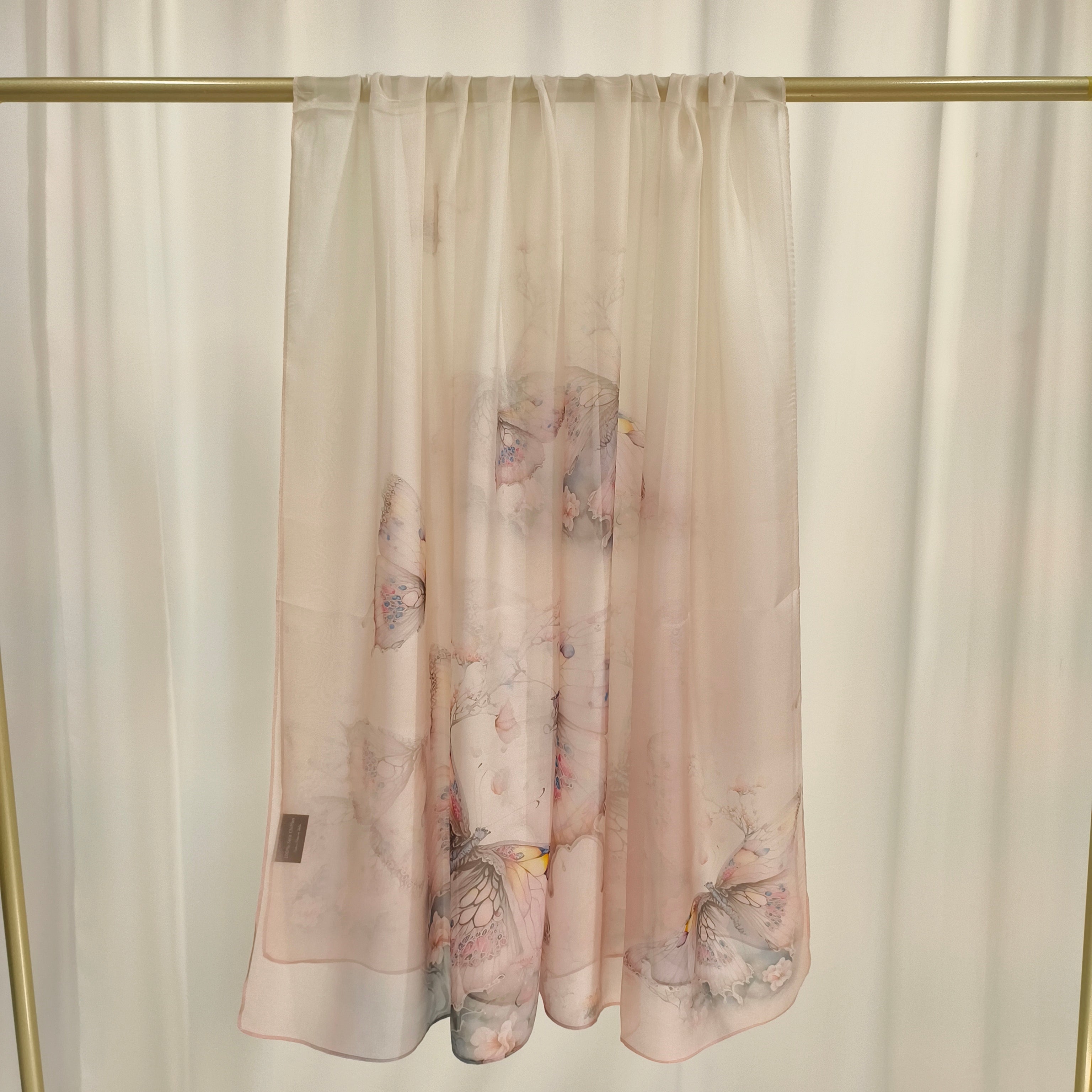 Italiensk Silketørklæde | Rosa Butterfly | 110x180 cm