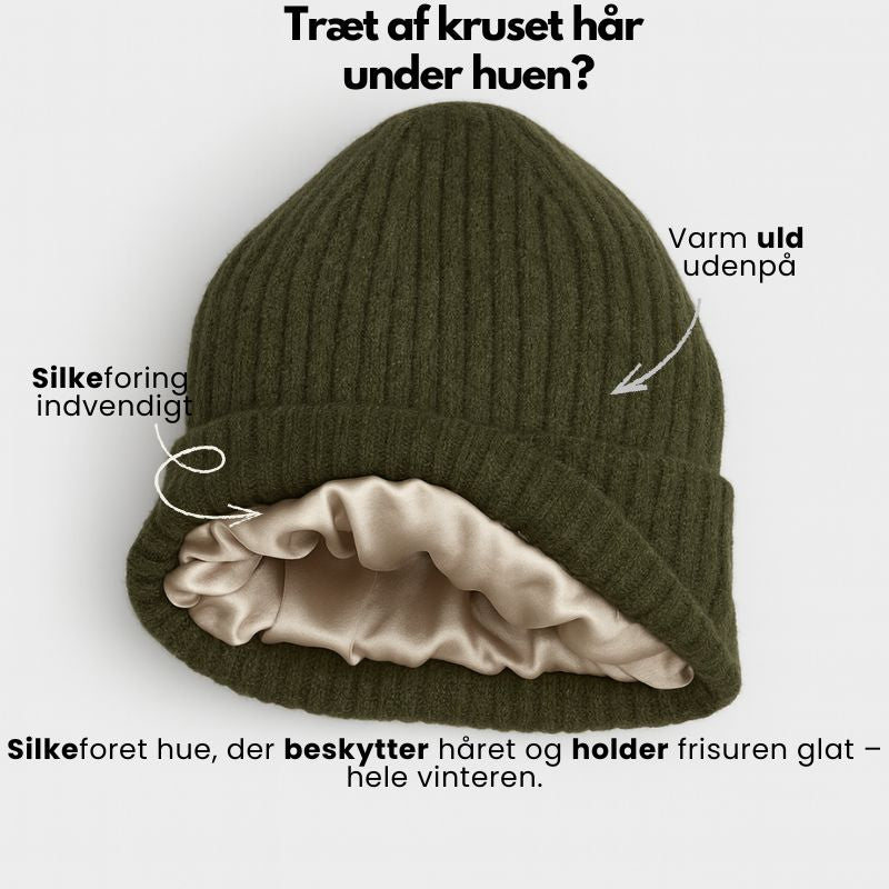 Silkefoeret hue i uld - Olive Green