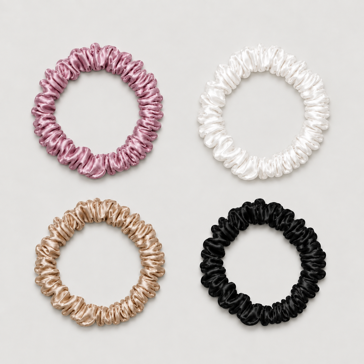 Seiden-Scrunchies Mini | 4er-Pack | Helle Mischung