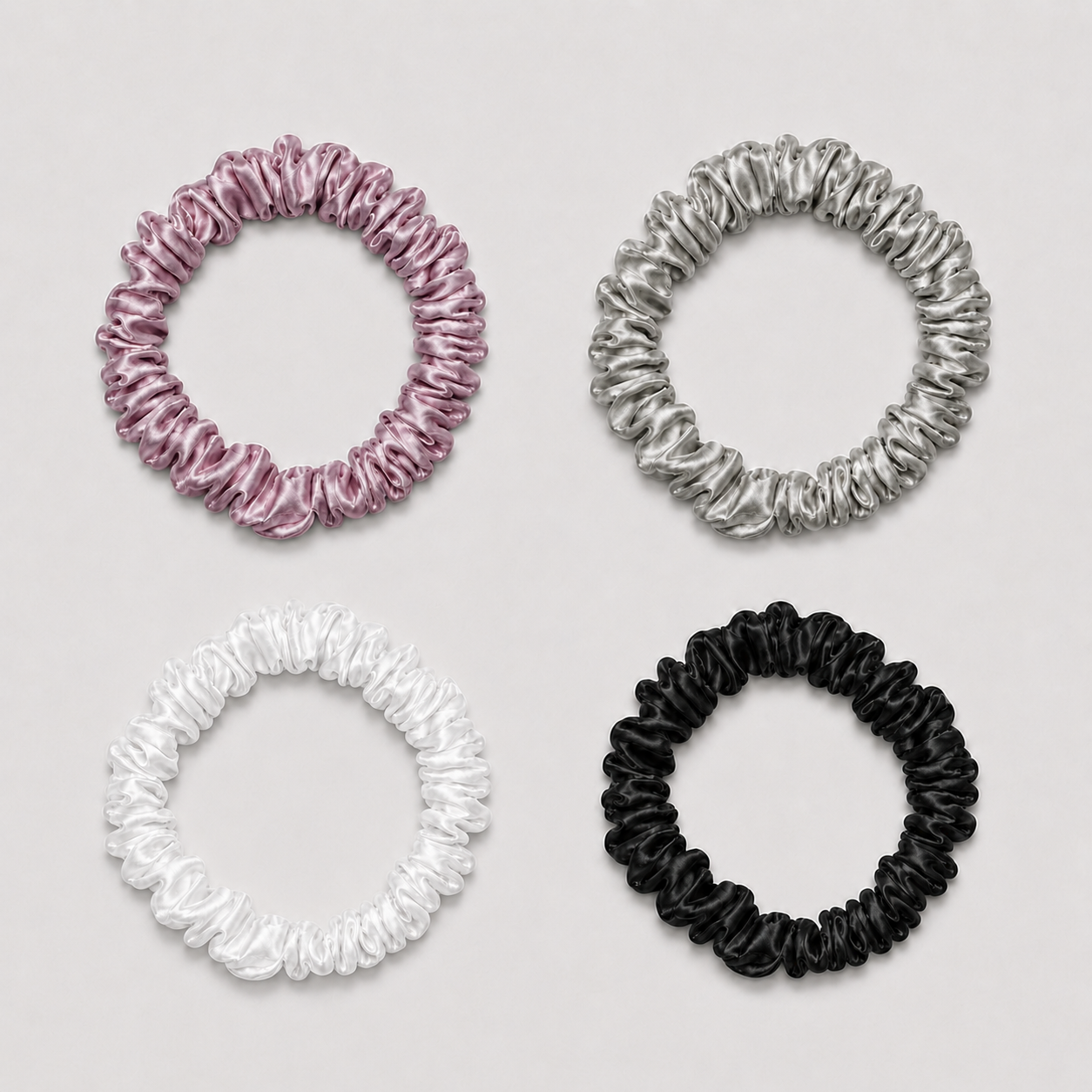 Seiden-Scrunchies Mini | 4er-Pack | Helle Mischung