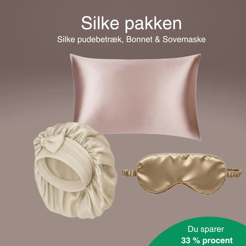 Silke pakke til hår & hud – Pudebetræk, Bonnet & Sovemaske i 100 % Mulberry Silke