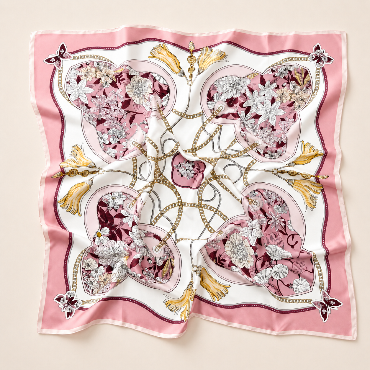 Silketørklæde | Pink Bouquet | 90 CM