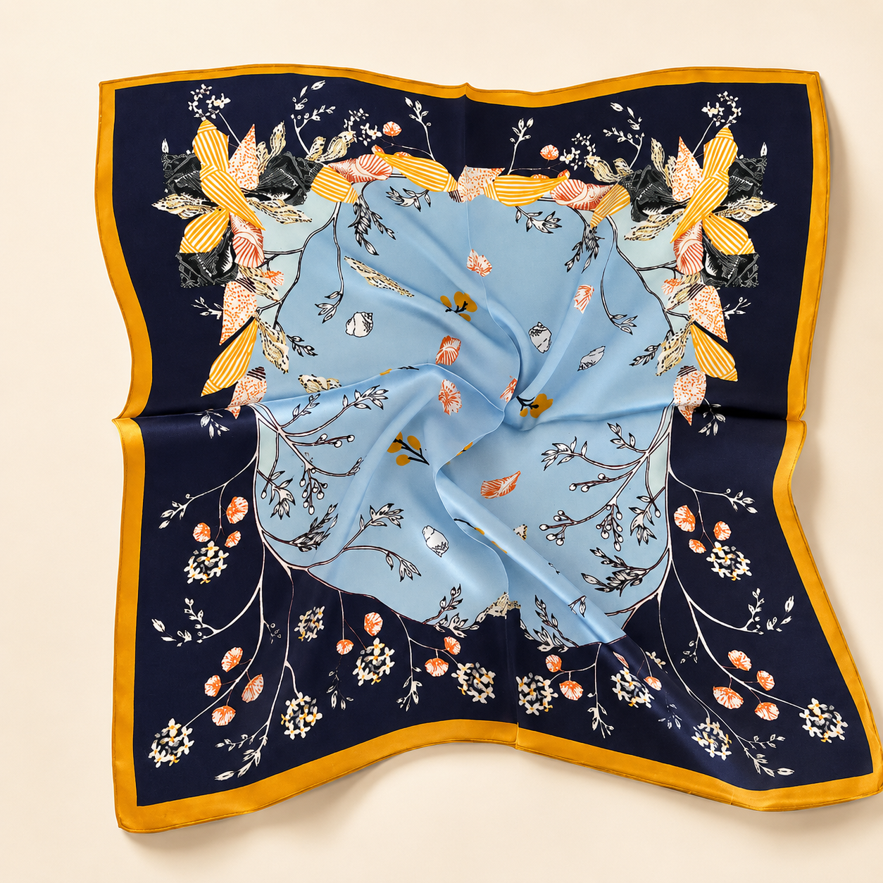 Silketørklæde - Blue Flower Mix | 68 CM