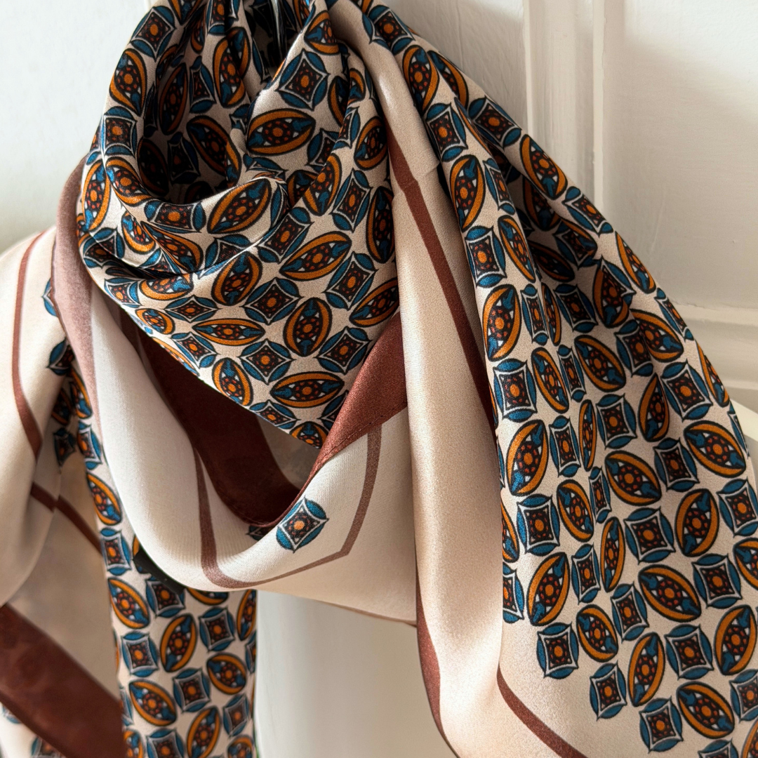 Silketørklæde | Brown and Beige Mix | 68 cm