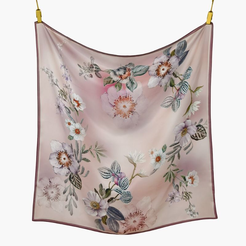 Silketørklæde | Flowers Rosa | 90 CM