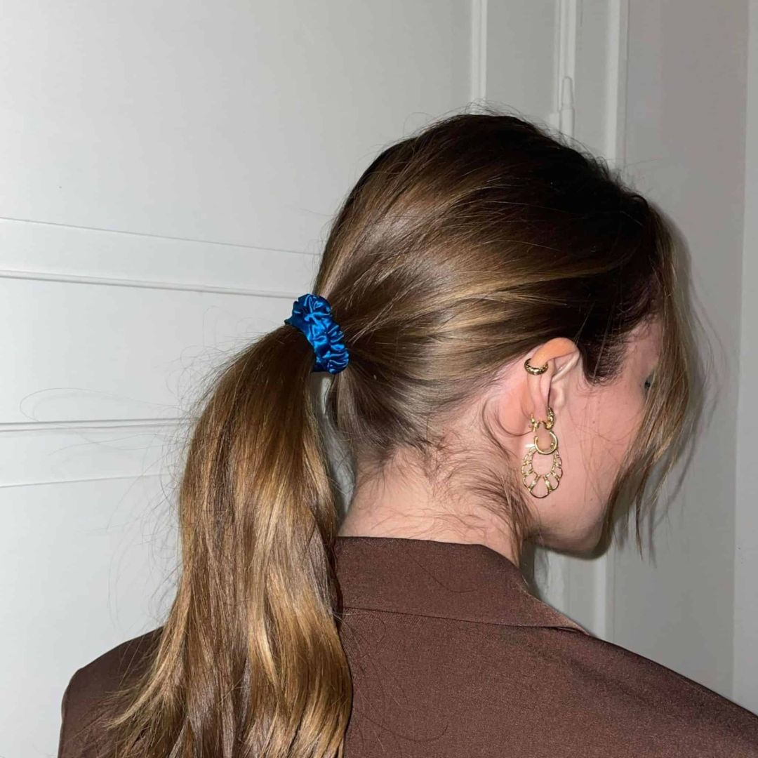 SILKE SCRUNCHIE MINI (3-pak) - SHINY BLUE